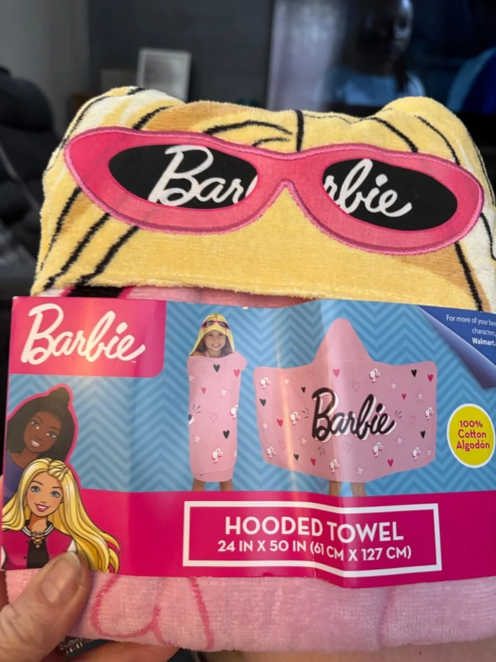Barbie Hooded Towel with Pink & Yellow Graphic